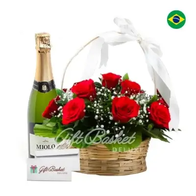 Rose Flower Arrangement & Wine to Brazil
