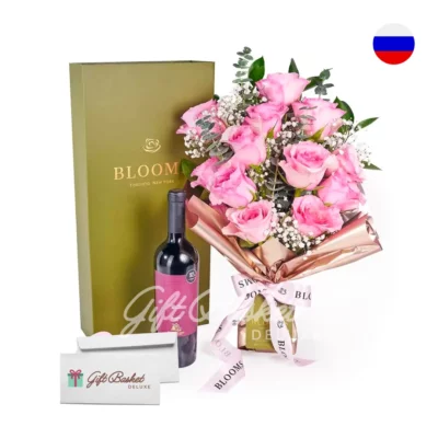 Wine Chocolate Flower Gift to Russia
