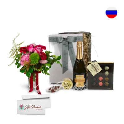 Wine Chocolate Flower Gift to Russia v2