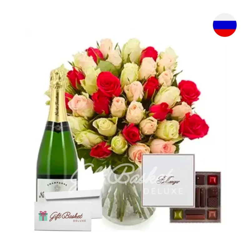 Wine Chocolate Flower Gift to Russia v3