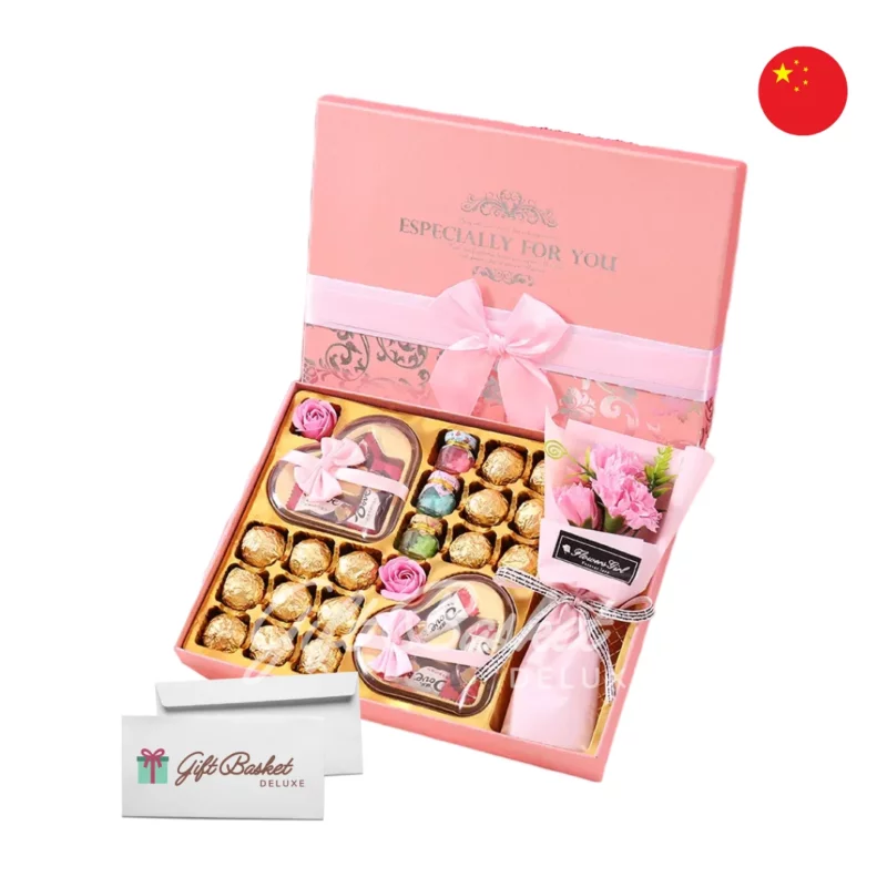 chocolate and flower bouquet gift box to china